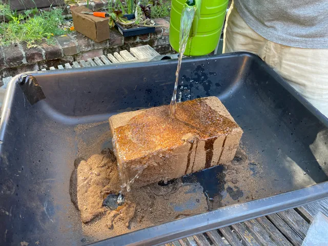 Rehydrating the coconut coir